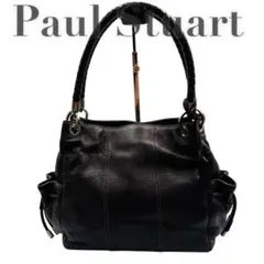 PaulStuart ハンドバッグ レザー ダークブラウン 編み込みハンドル