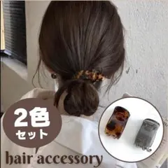 【２色セット】ヘアアクセサリー ミニ バンスクリップ べっ甲風 クリアグレー