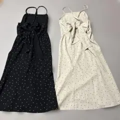 美品ドット柄背中リボンキャミワンピ