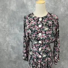 80年代 カリンスティーブンス ボタニカル柄ワンピース Vintage M相当