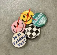 ヴィンテージ 風　缶バッジ　4個セット　25㎜　スマイル　チェッカーフラッグ