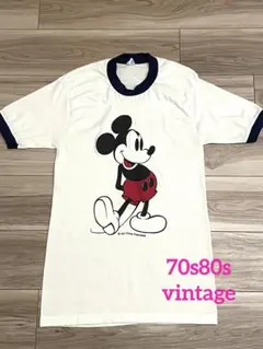 vintage★70s80s白足ミッキーリンガーTシャツ USAディズニー