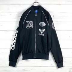 アディダス トラックジャケット ビッグプリント 両袖ロゴプリント 黒 L