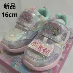 新品 名探偵プリキュア 光る靴 スニーカー 16cm パープル 女の子 3709のサムネイル