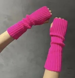 ピンク リブ編み アームカバー　アームウォーマー