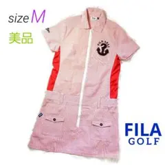 FILA フィラゴルフ 半袖 ワンピース ボーダー シアサッカー レッド M