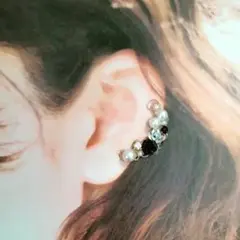 【再々販】クールなブラック✕シルバーローズのハンサム イヤーカフ イヤリング