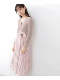 JILL byJILLSTUART　マーブルスカーフ付ニットワンピース　ピンク