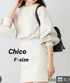 Chico クルースウェットリブミニワンピース　アイボリーフリー