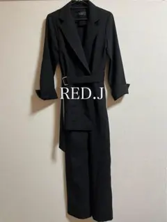 【新品同様】RED.J ウエスト紐付き七分袖オールインワン ブラック F 韓国系