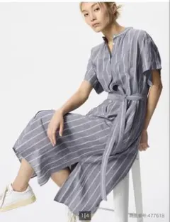 [美品]UNIQLO ユニクロ リネンブレンドリラックスワンピース M 半袖