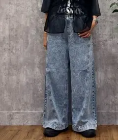 【Right-on】バギーデニムイージーパンツ(S)