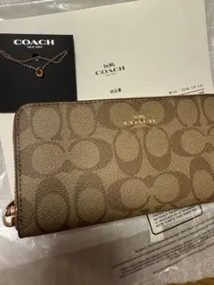 【新品未使用】COACH ベージュ ロゴ 長財布＋ネックレスセット