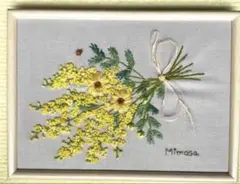 ✿刺繍完成品 お花のスケッチブック ミモザのスワッグ
