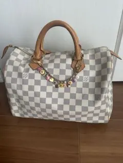 美品ヴィトン　ダミエアズール　スピーディー30 中古　チャーム付き