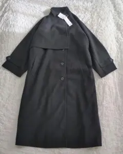 【新品】オムネス OMNES ニットモッサ スタンドカラーロングコート ブラックのサムネイル