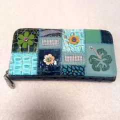 美品✨ MICHEL ANGELO 長財布 ビジュー 刺繍 型押し 多目的 ☆MICHELANGELO☆ビジューパッチワークジップ長財布ゴールド