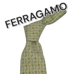m*送様 71872 FERRAGAMO グリーン ドラゴンフライ ネクタイ　Aのサムネイル