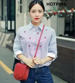 HOTPING ホッピン ストライプ Ｍ 1ハート柄 ブラウス 春服のサムネイル