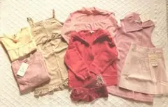 女の子 110サイズ 子供服セット 9点 ピンク 赤 ベージュ タグ付き多め