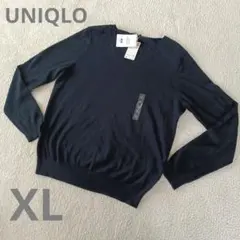 新品★ユニクロ　XL コットン・カシミヤ Vネック長袖セーター ネイビー