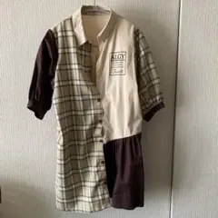 ALGY 半袖シャツワンピースチェック柄 ベージュ　ブラウン