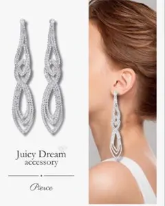 【新品未使用】シルバーロングWフープピアス