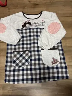 チェック柄長袖エプロン M-Lサイズ