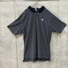 adidas/アディダス【L】半袖ポロシャツ　ゴルフ　ボーダー　ロゴ刺繍