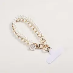 ♡パール×チェーン♡ハンドストラップ♡フラワーチャーム付き♡ おまけ付き