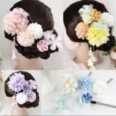 2点髪留めクリップ 髪飾り 成人式和装 七五三 つまみ細工花 着物 振袖袴卒業式