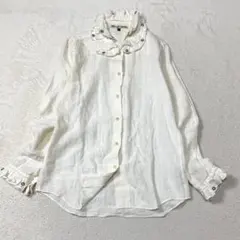 【美品】jupe by jackie リネンフリルブラウス 大きめ ハンドメイドのサムネイル