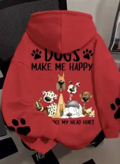 レディース フード付き 赤 オーバーサイズ スウェット