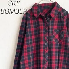 SKY BOMBER シャツ 長袖 チェック柄 胸ポケット 綿100% 羽織り