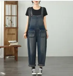 サロペット オーバーオール オシャレ 着痩せI ゆったり ハイウエスト デニム