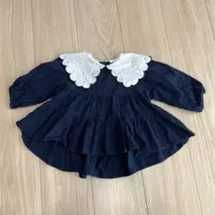 ネイビー フリル襟 トップス 80