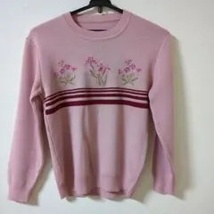 花柄刺繍 ピンク ニットセーター 長袖