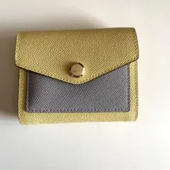 レザー 3つ折り財布　イエロー　ライトグレー
