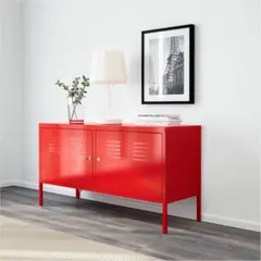 IKEA 赤い3段チェスト ガラス前面付き - メルカリ