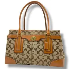 良品✨A4収納可 コーチ トートバッグ キャンバス×レザー 本革 ターンロック