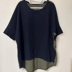 ネイビー×カーキ バイカラートップス 日本製