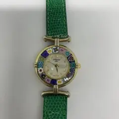 稼働品 希少 Murano Glass 花柄文字盤 レディース腕時計 電池交換済