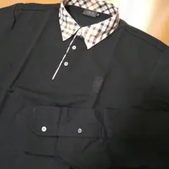 DAKS London 新品ダックス長袖　チェック襟　ポロシャツ黒　2XL