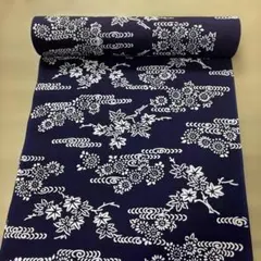新品 宇野千代 浴衣反物 綿100% 紺 白 麦柄 ゆかた 着物 生地 和装