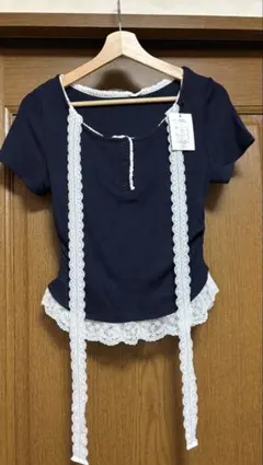 GRL dk1658 レースホルターネックレイヤード風リブトップスのサムネイル