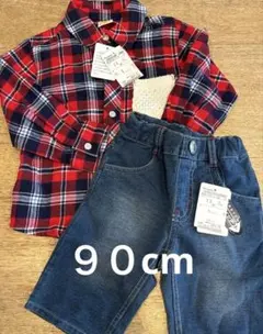 新品未使用品♡ムージョンジョン 長袖シャツ&６分丈パンツ セット 90cm