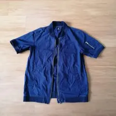 ■SEAGGY ネイビー ジップアップ半袖シャツ M