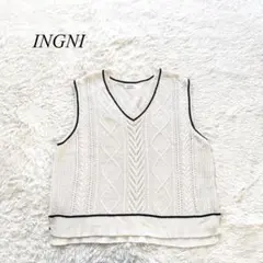 J1【イング】チルデンＶネックニットベスト　アイボリー　M スクール　韓国