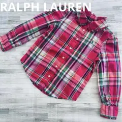 ラルフローレン ピンク チェック ボタンダウンシャツ 長袖 フリル 女の子