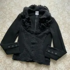 PFパオラフラーニ　衿、前立てニット一枚仕立てウールジャケット42黒　M相当